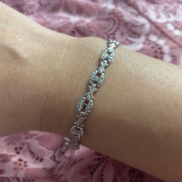 Ladies 925 Sterling silver 4mm diamond cut link bracelet - Picture 1 of 2